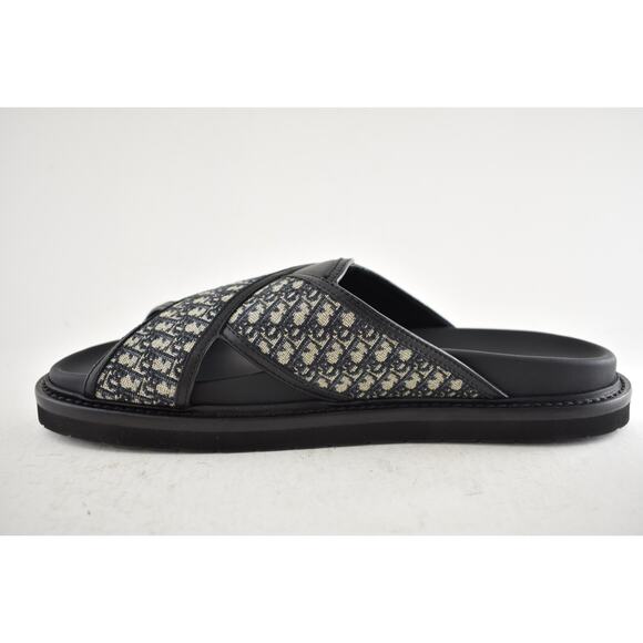 Dior Mens Aqua Sandal Beige Black Blue Oblique Jacquard Logo Slide Slip On 42 9 - Picture 13 of 16